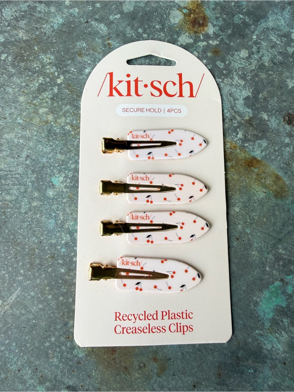 kitsch White Cherry Print Creaseless Hair Clips - 4 Pack